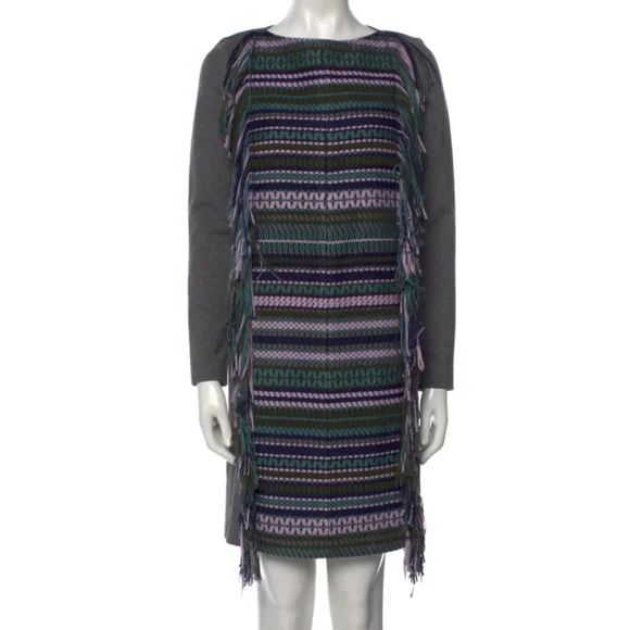 Lela Rose Stripe Fringe Wool Shift Dress XS - Picture 2 of 11
